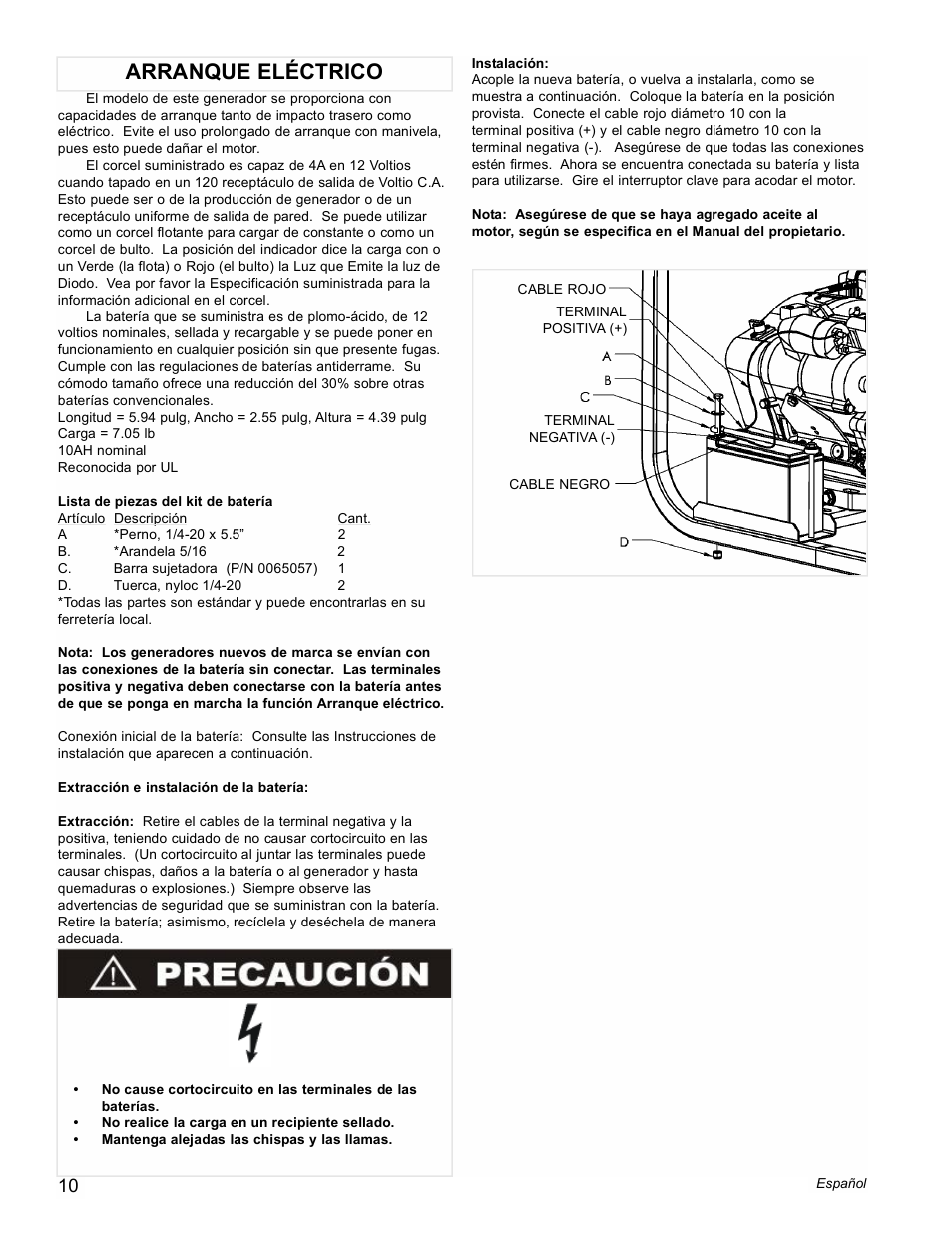 Arranque eléctrico | Powermate PM0435004 User Manual | Page 10 / 16