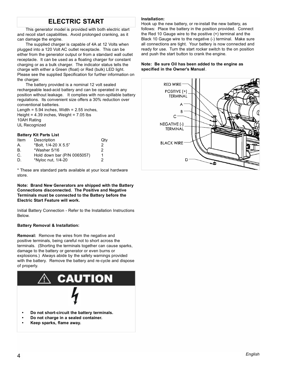 Electric start | Powermate PM0435004 User Manual | Page 4 / 16