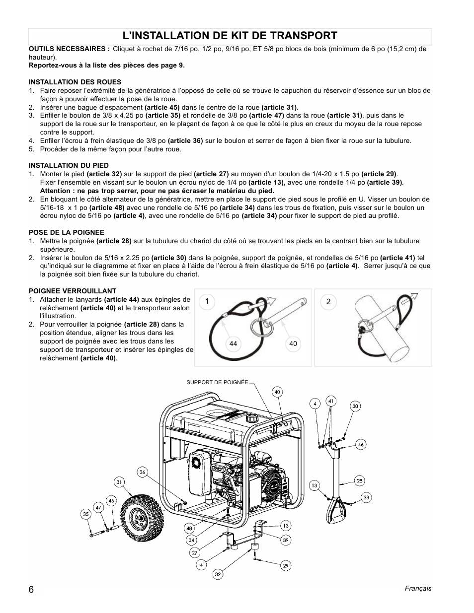 L'installation de kit de transport | Powermate PM0435004 User Manual | Page 6 / 16