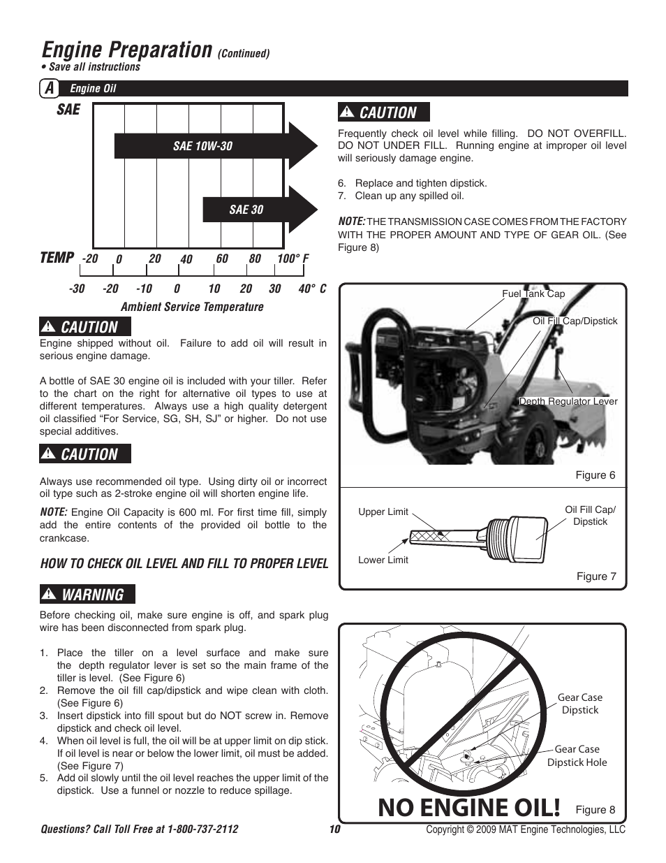 No engine oil, Engine preparation, Warning | Caution, Sae temp | Powermate P-RTT-196MD-[E] User Manual | Page 11 / 52