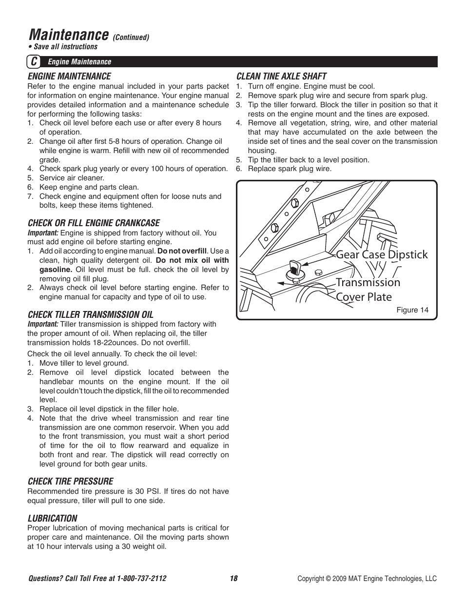 Maintenance, Gear case dipstick transmission cover plate | Powermate P-RTT-196MD-[E] User Manual | Page 19 / 52