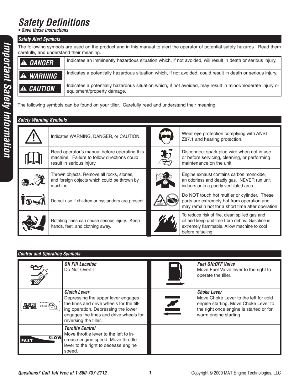 Safety definitions, Important safety information, Danger caution warning | Powermate P-RTT-196MD-[E] User Manual | Page 2 / 52