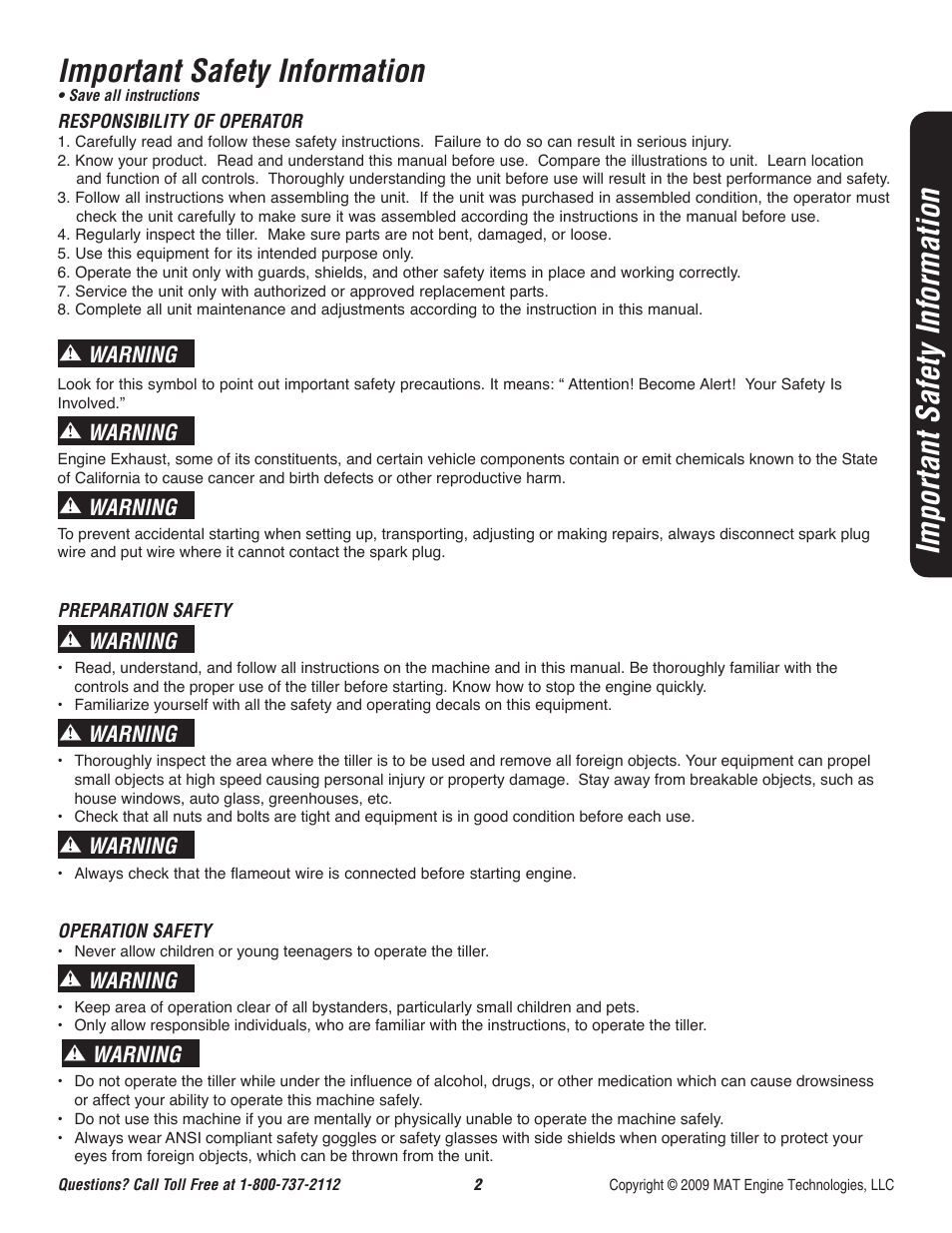 Important safety information, Warning | Powermate P-RTT-196MD-[E] User Manual | Page 3 / 52