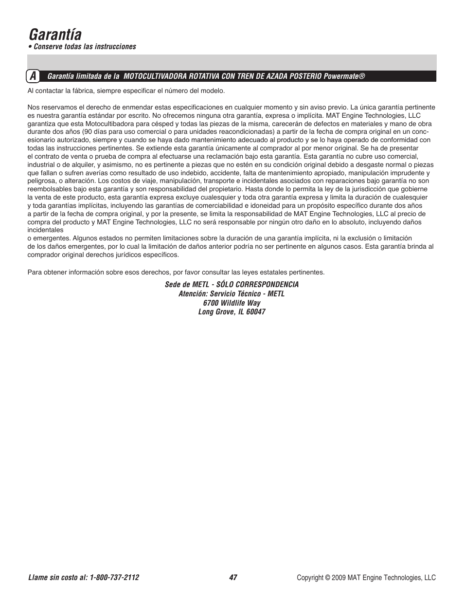 Garantía | Powermate P-RTT-196MD-[E] User Manual | Page 48 / 52