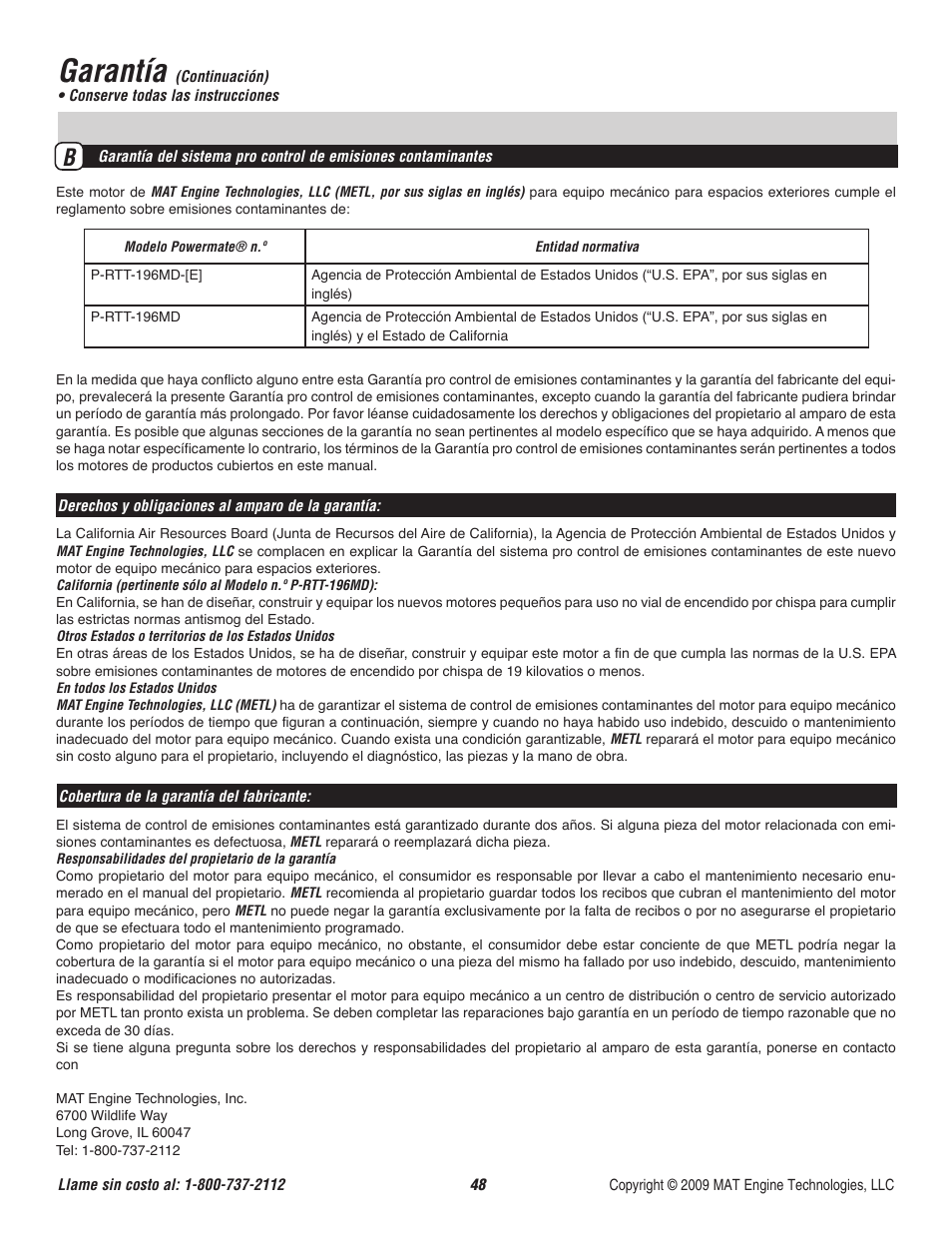 Garantía | Powermate P-RTT-196MD-[E] User Manual | Page 49 / 52