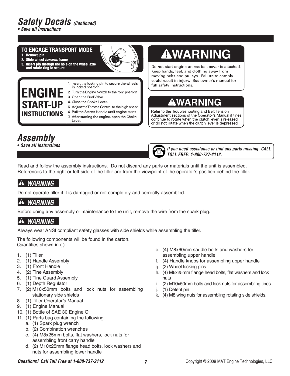 Safety decals, Assembly, Warning | Powermate P-RTT-196MD-[E] User Manual | Page 8 / 52