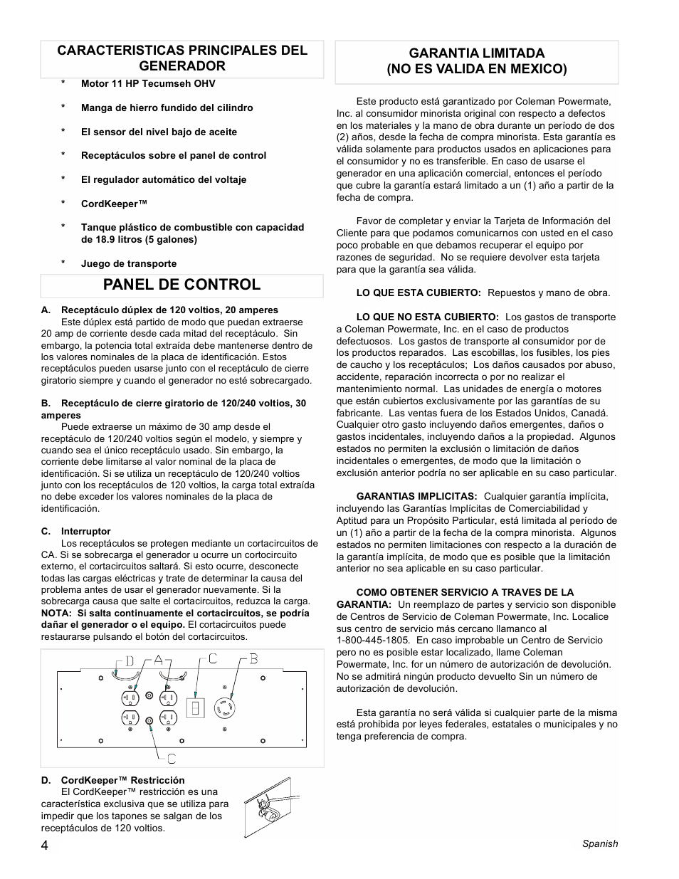 Panel de control | Powermate PC0525300.19 User Manual | Page 4 / 8