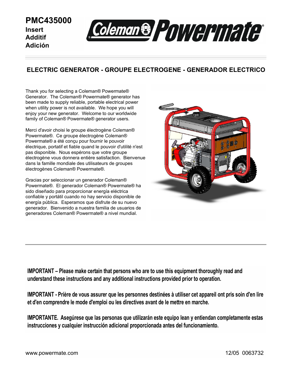 Powermate PMC435000 User Manual | 16 pages