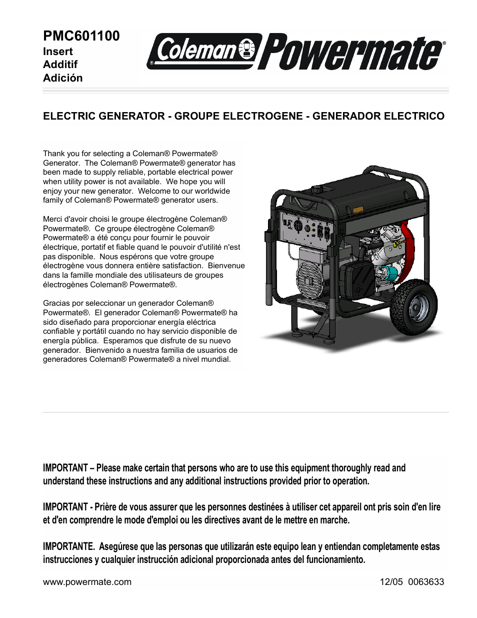 Powermate PMC601100 User Manual | 20 pages