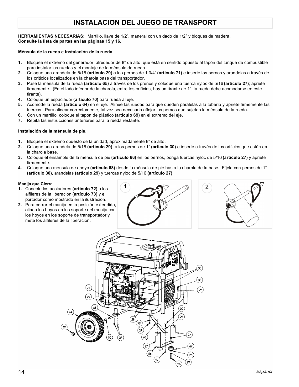 Instalacion del juego de transport | Powermate PMC601100 User Manual | Page 14 / 20