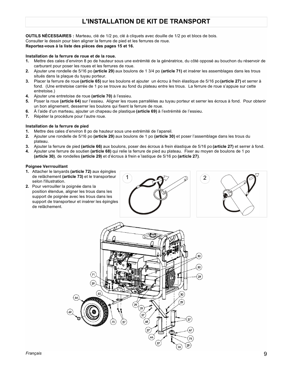L'installation de kit de transport | Powermate PMC601100 User Manual | Page 9 / 20