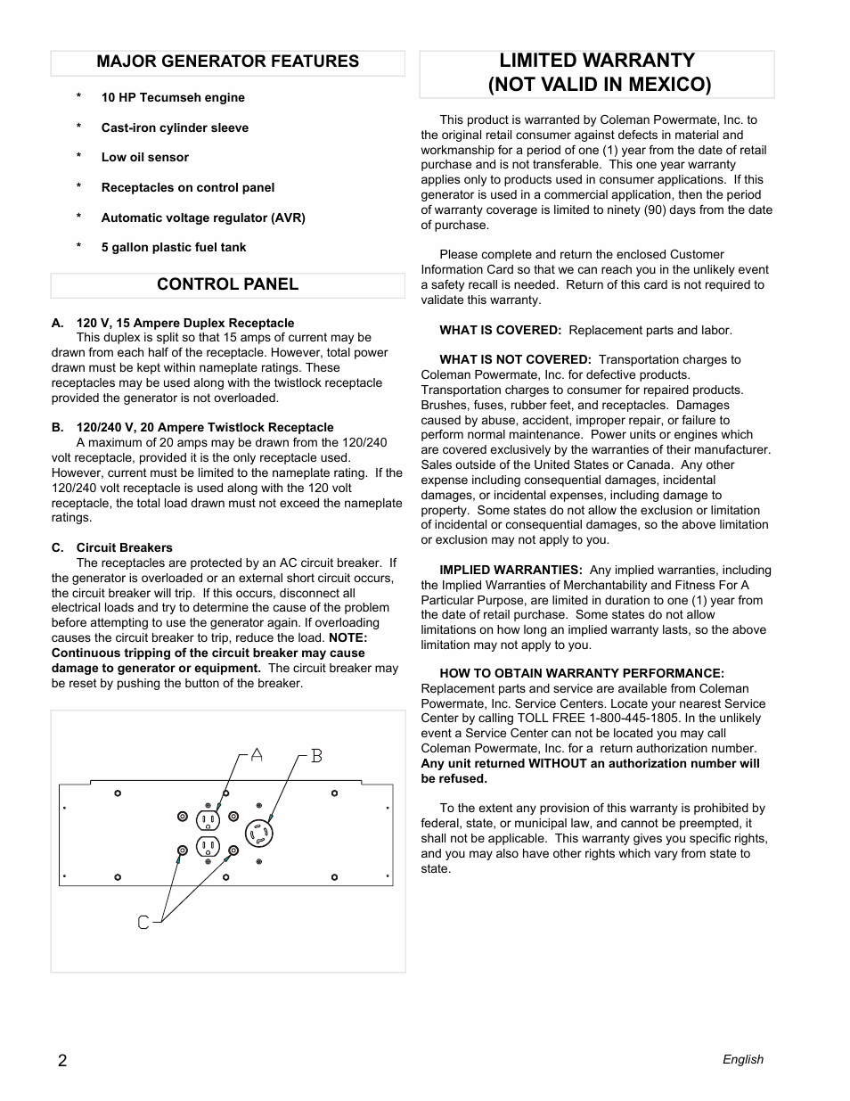 Limited warranty (not valid in mexico) | Powermate PC0525302.05 User Manual | Page 2 / 8