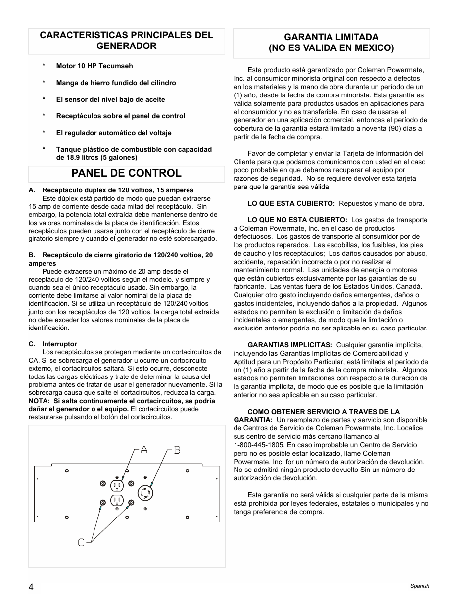 Panel de control | Powermate PC0525302.05 User Manual | Page 4 / 8