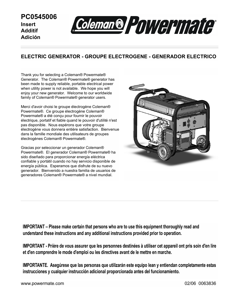 Powermate PC0545006 User Manual | 12 pages