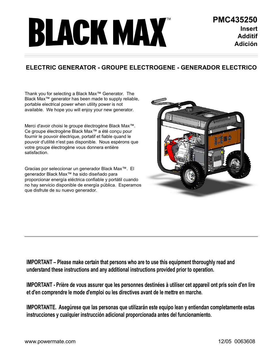 Powermate Black Max PMC435250 User Manual | 16 pages