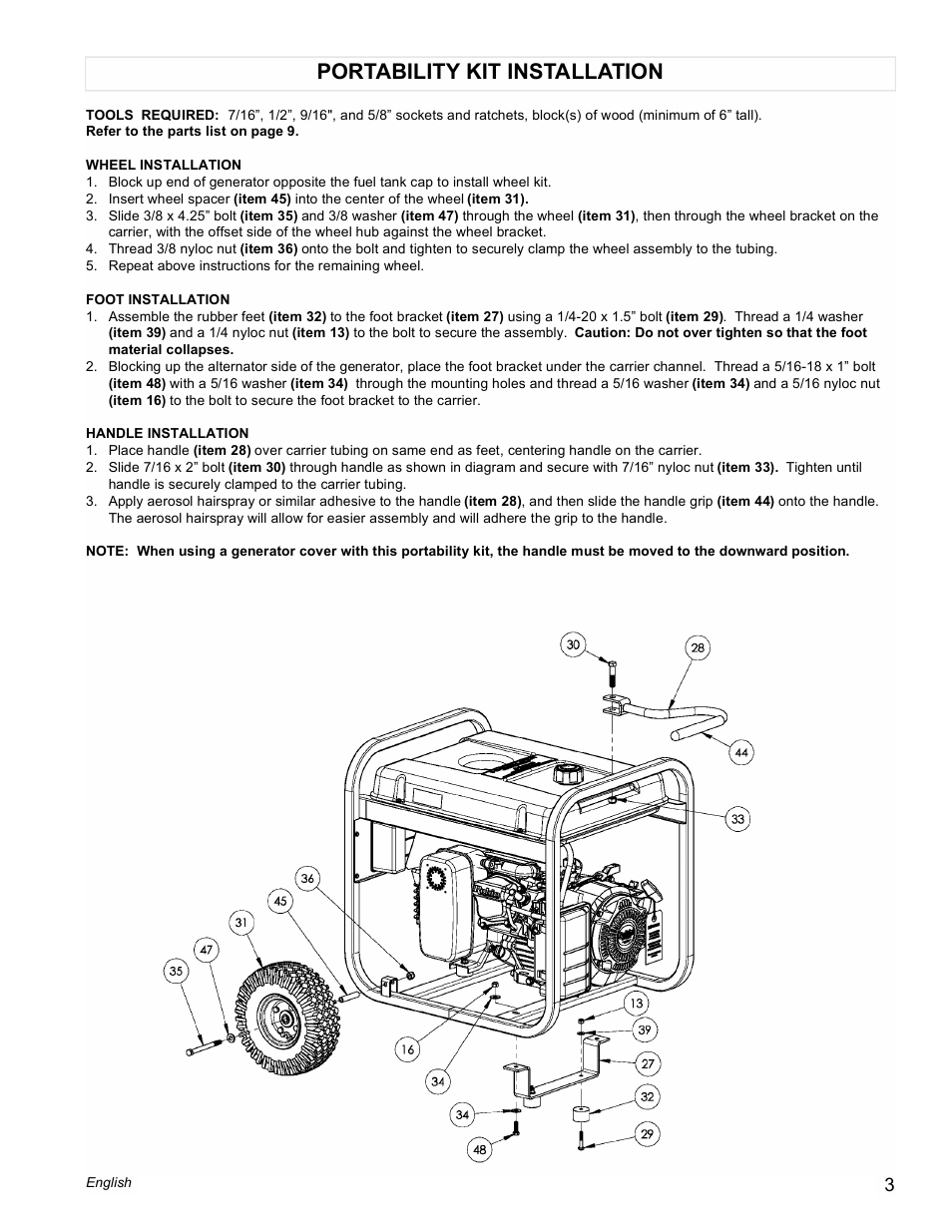 Portability kit installation | Powermate Black Max PMC435250 User Manual | Page 3 / 16