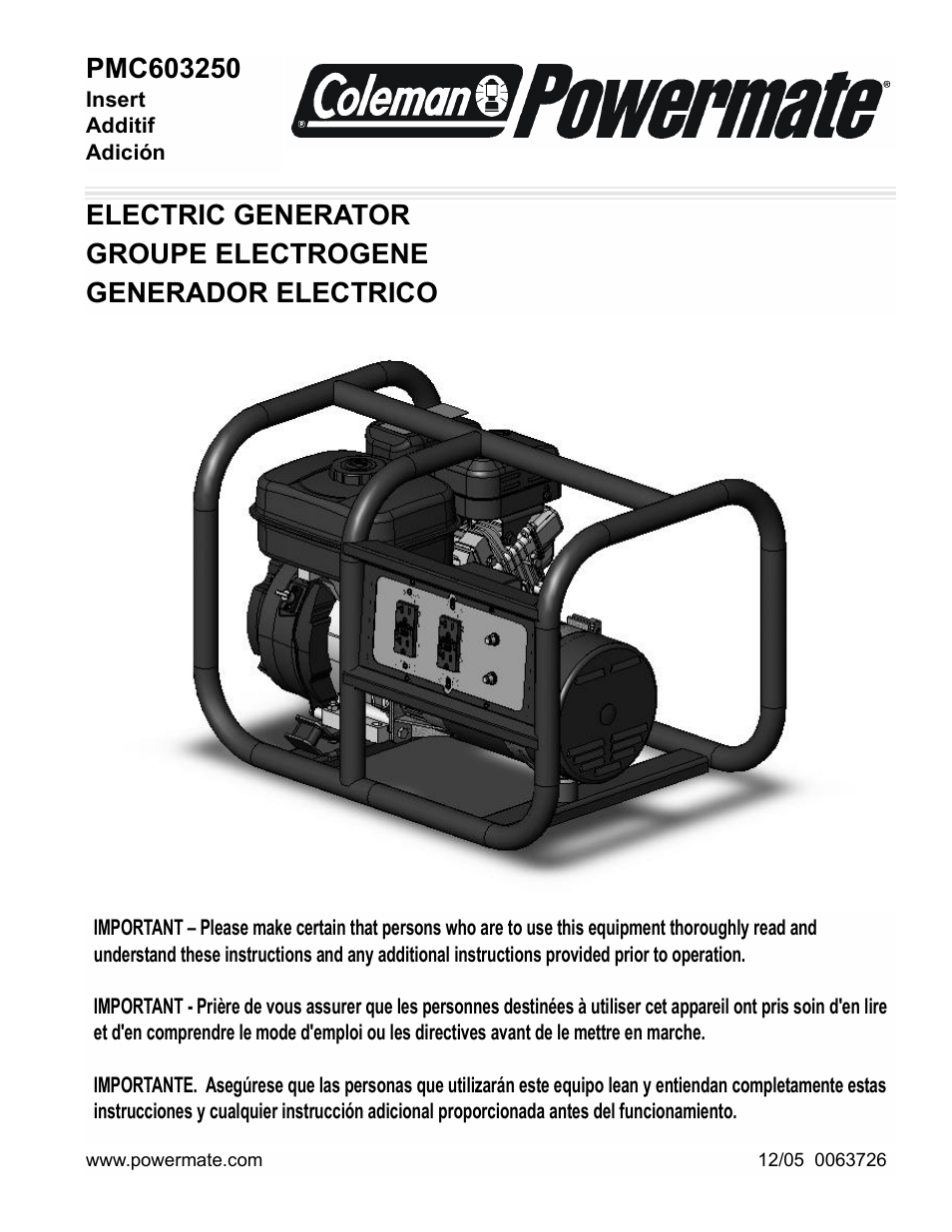 Powermate PMC603250 User Manual | 12 pages