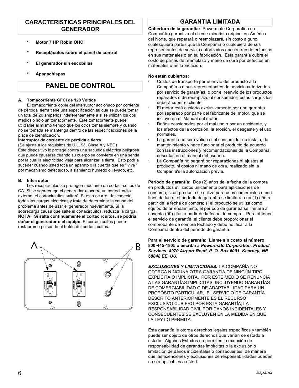 Panel de control | Powermate PMC603250 User Manual | Page 6 / 12