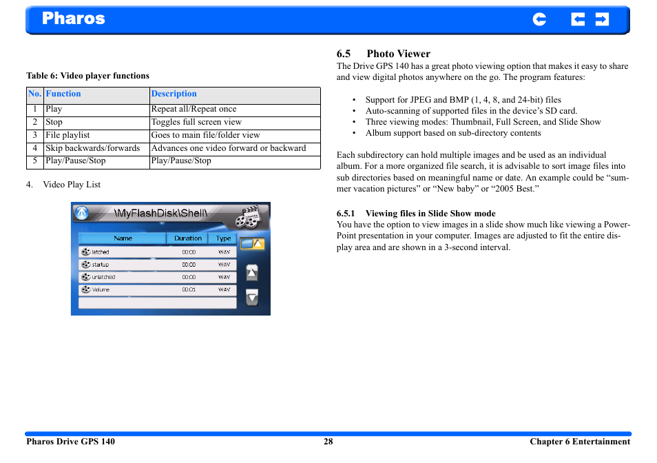 5 photo viewer, 1 viewing files in slide show mode, Pharos | Pharos Science & Applications 140 User Manual | Page 28 / 37