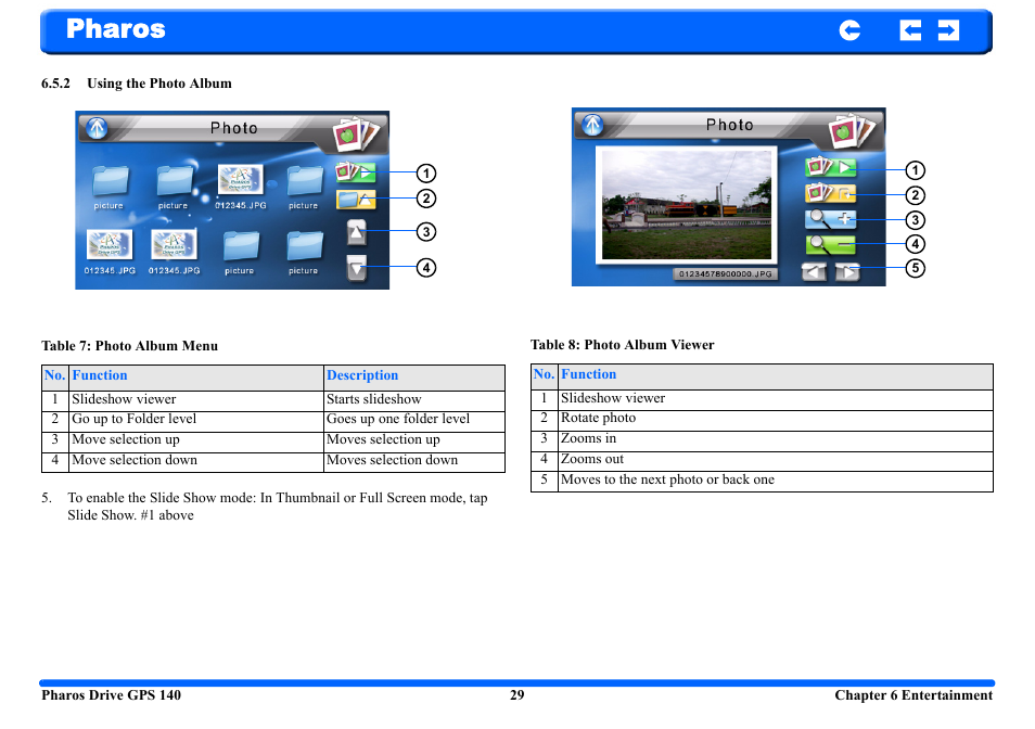 2 using the photo album, Pharos | Pharos Science & Applications 140 User Manual | Page 29 / 37