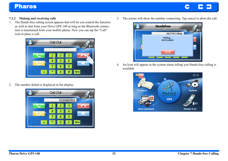 2 making and receiving calls, Pharos | Pharos Science & Applications 140 User Manual | Page 32 / 37