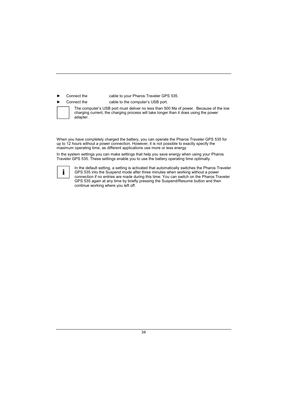Charging the battery via a usb port, Optimizing battery operating time | Pharos Science & Applications 535 User Manual | Page 36 / 51