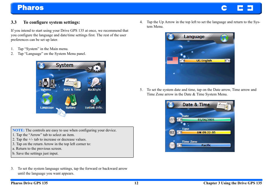 3 to configure system settings, Pharos | Pharos Science & Applications 135 User Manual | Page 12 / 26