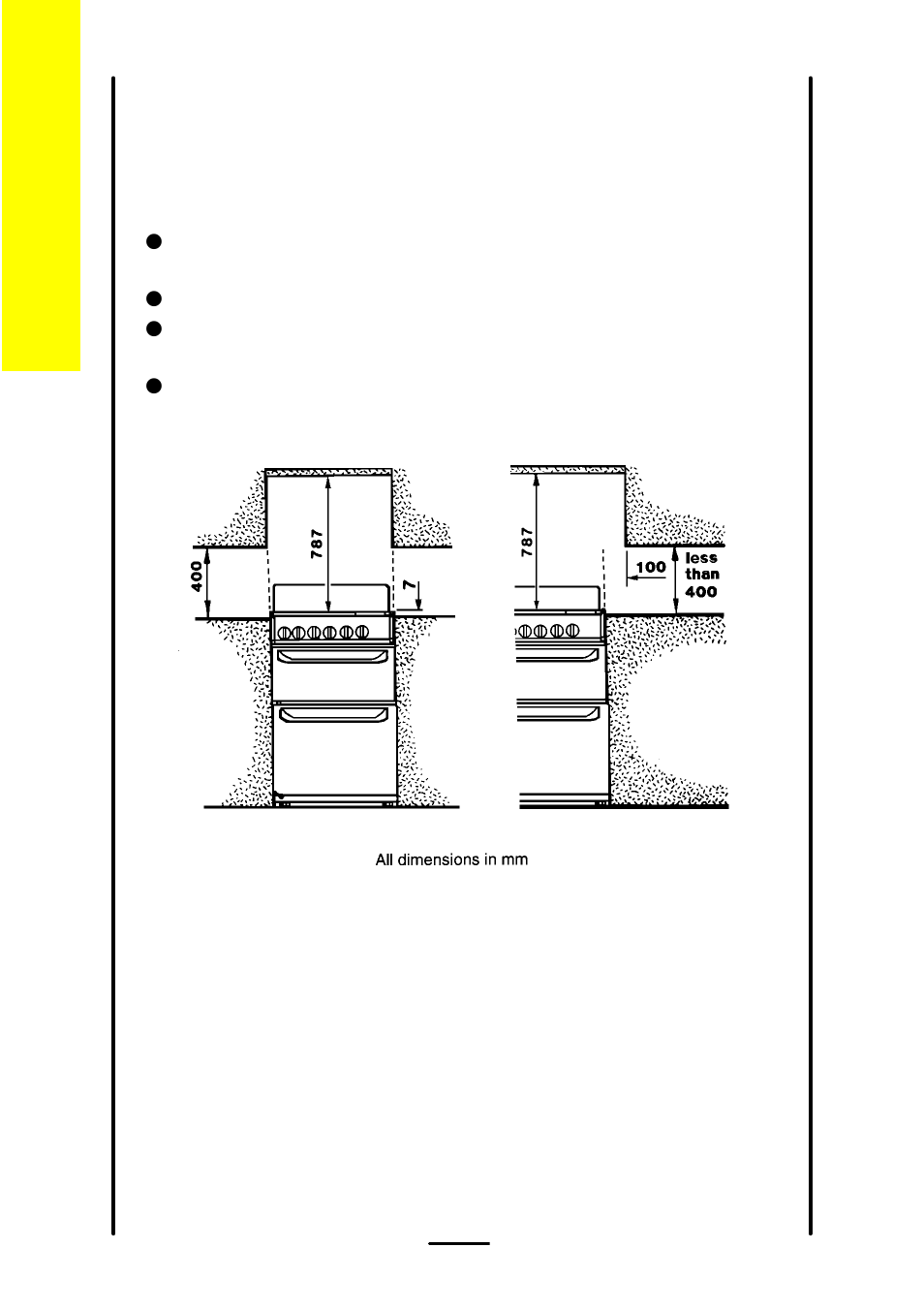 Positioning, Cooker dimensions | Parkinson Cowan SONATA 50GX User Manual | Page 28 / 44