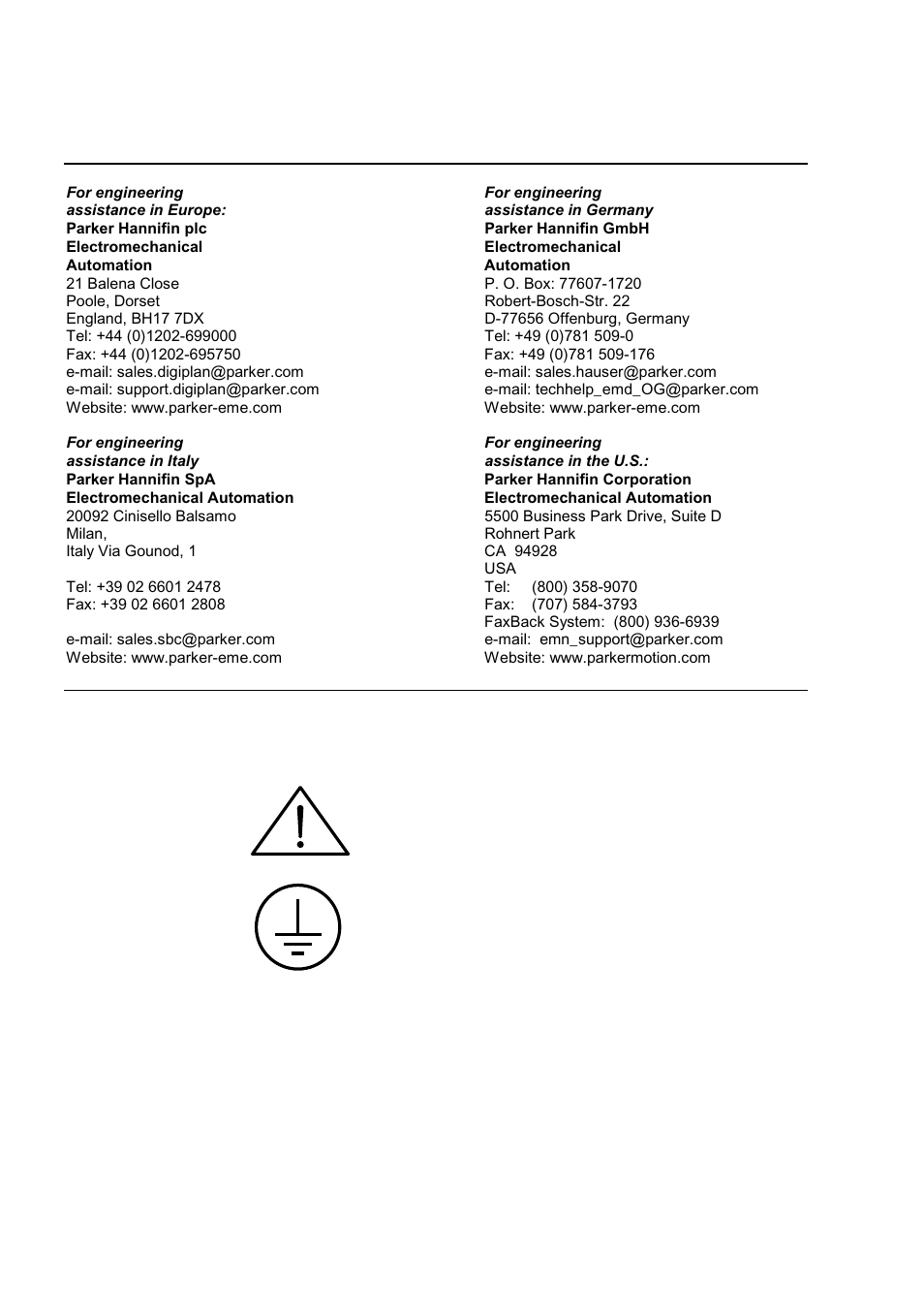 Contact addresses | Parker  Products ViX250AE User Manual | Page 5 / 136