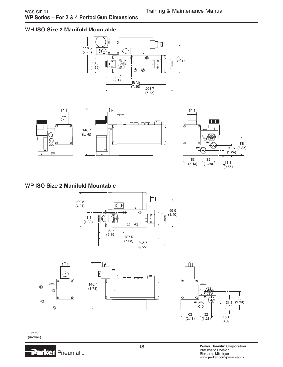 Pneumatic, Training & maintenance manual, Wh iso size 2 manifold mountable | Wcs-sif-01 | Parker  Products WCS-SIF-01 User Manual | Page 18 / 20