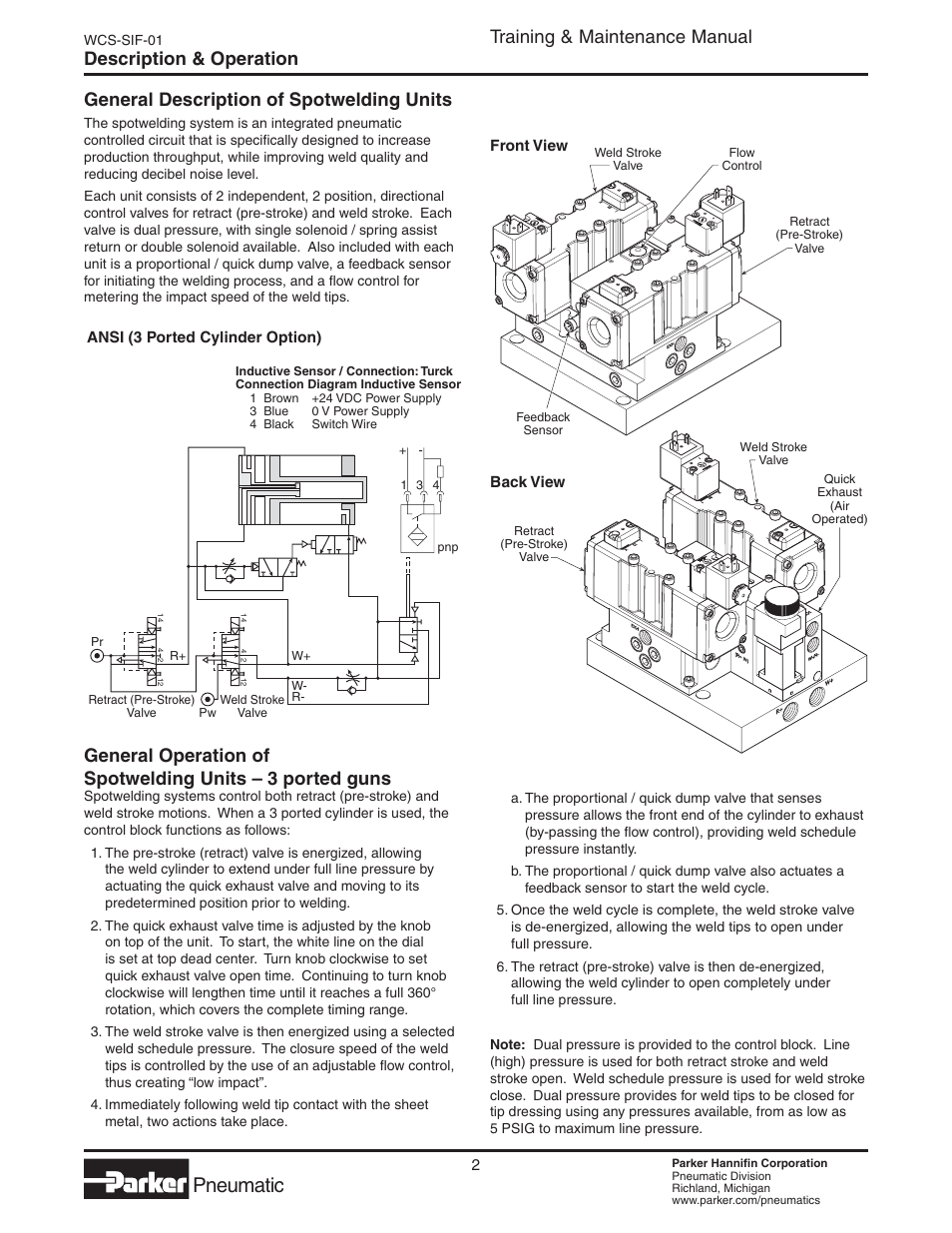 Description, Operation, 3 ported guns | Pneumatic, Training & maintenance manual | Parker  Products WCS-SIF-01 User Manual | Page 2 / 20