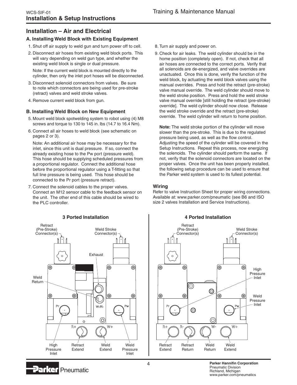 Installation, Air & electrical, Pneumatic | Training & maintenance manual | Parker  Products WCS-SIF-01 User Manual | Page 4 / 20