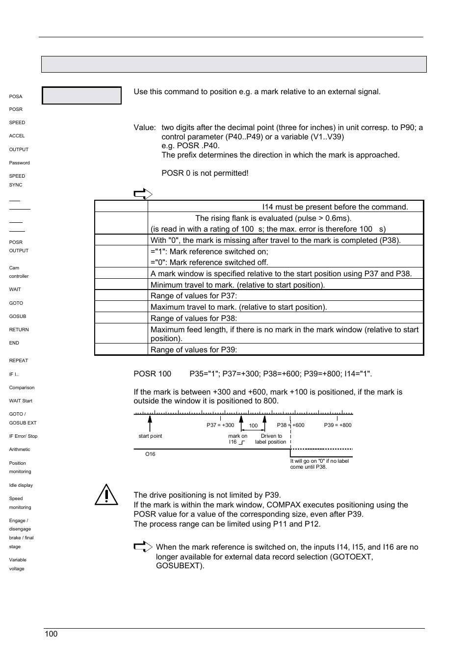 Mark-related positioning [posr, 11 mark-related positioning [posr, Operating instructions | Compax-m / -s, Posr, Mark-related positioning [posr] 100 | Parker  Products COMPAX-M /-S (L) User Manual | Page 100 / 242