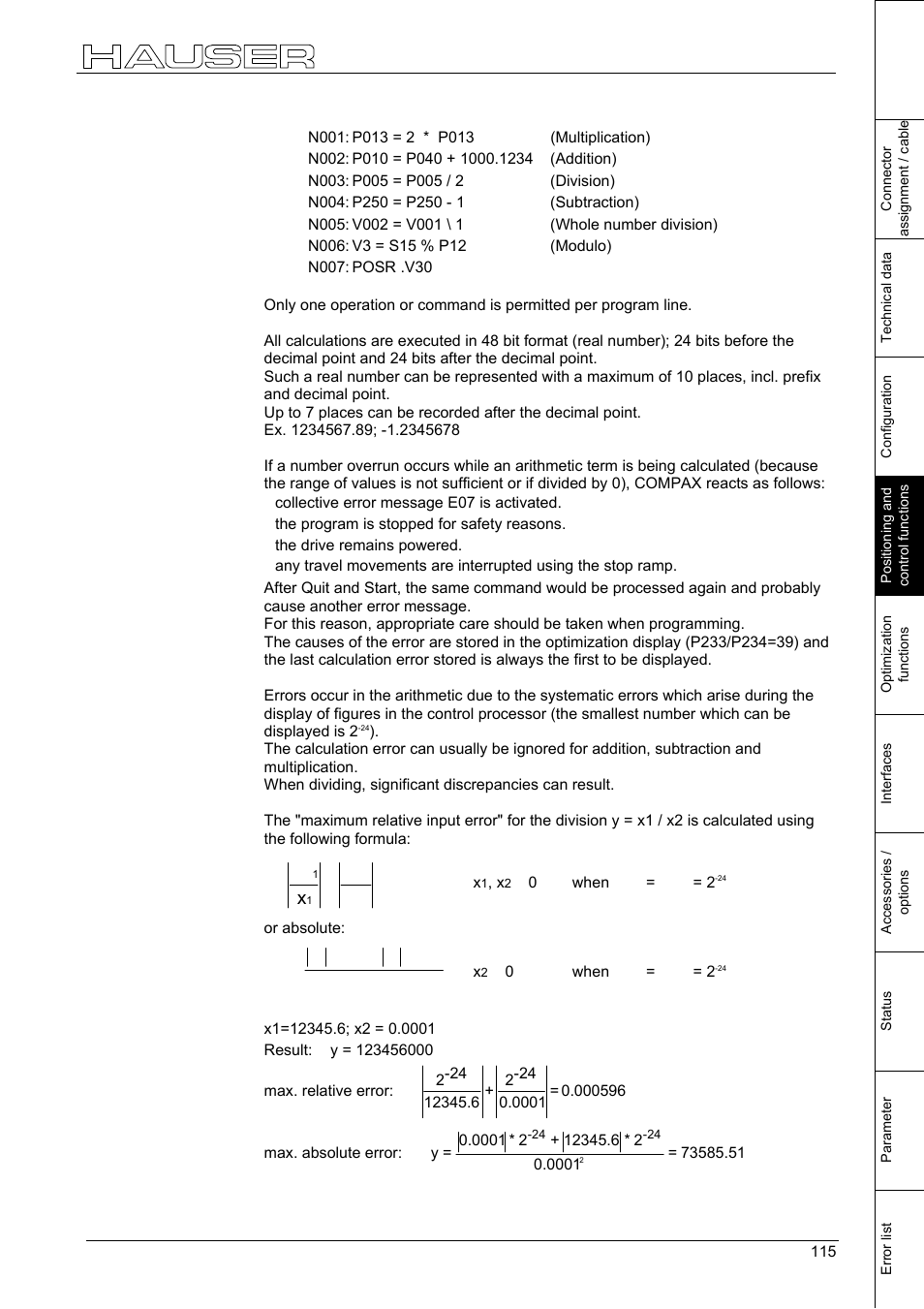 Positioning and control functions, Δ ∆ ∆ ≤ + x x x | Parker  Products COMPAX-M /-S (L) User Manual | Page 115 / 242