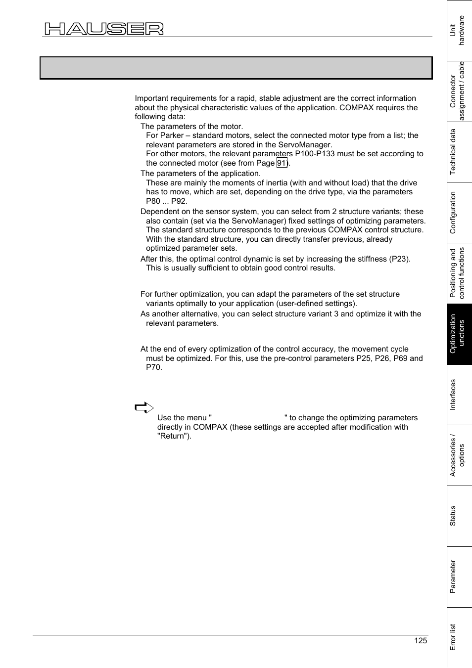 Optimization functions, 5 optimization functions | Parker  Products COMPAX-M /-S (L) User Manual | Page 125 / 242