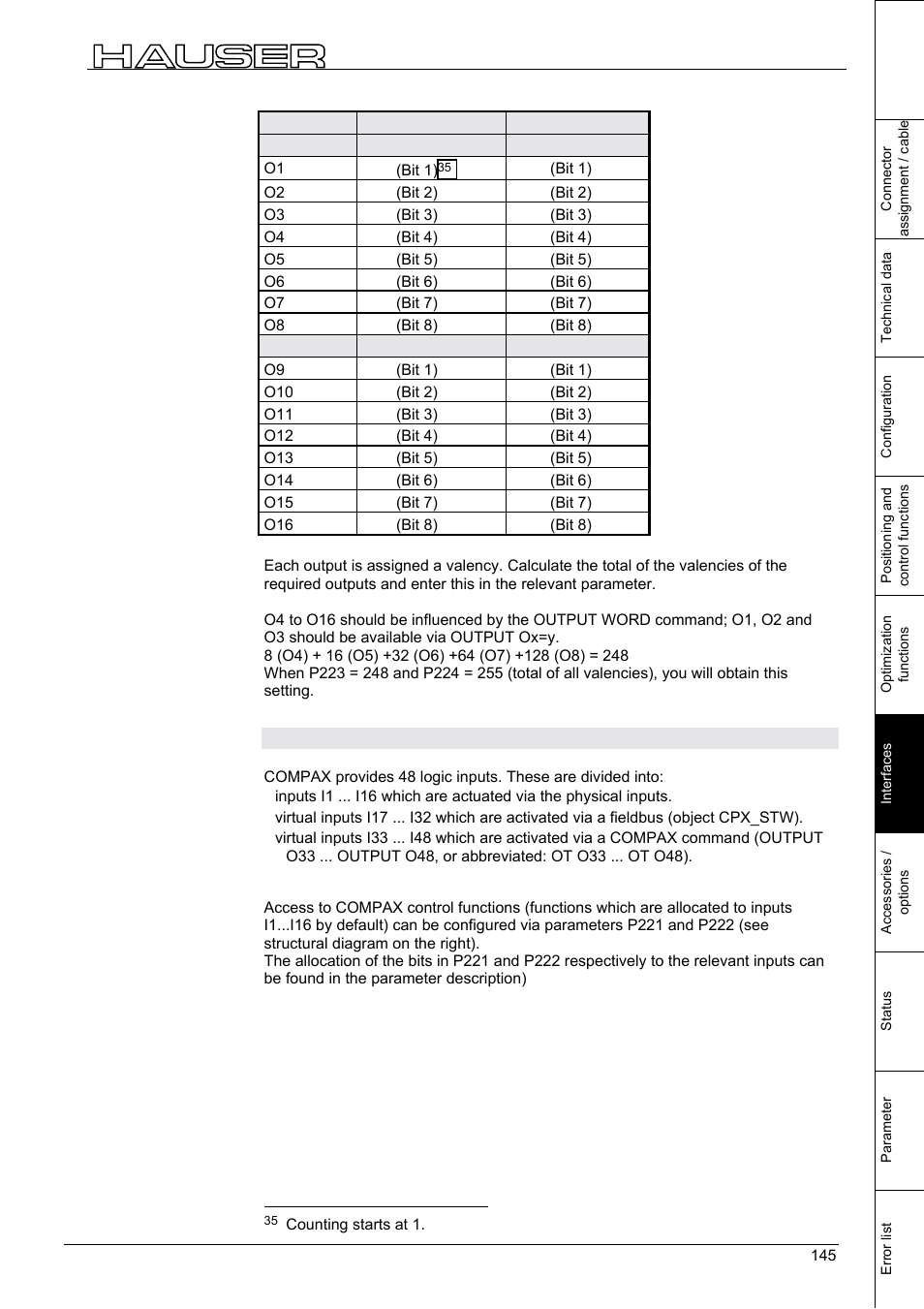 Compax virtual inputs, Interfaces | Parker  Products COMPAX-M /-S (L) User Manual | Page 145 / 242