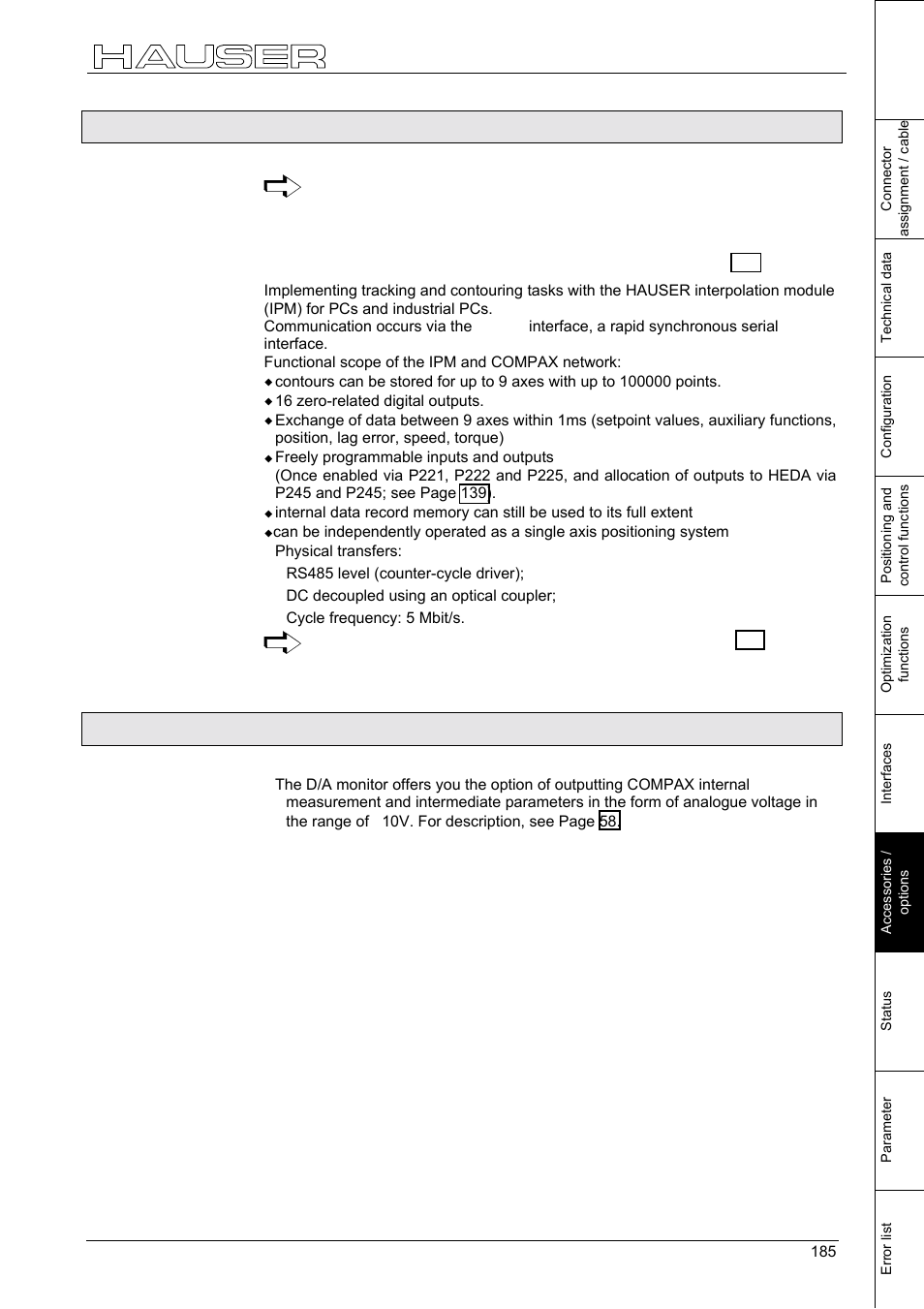 Heda interface, Process interfaces, 5 heda interface | 6 d/a monitor (d1) | Parker  Products COMPAX-M /-S (L) User Manual | Page 185 / 242