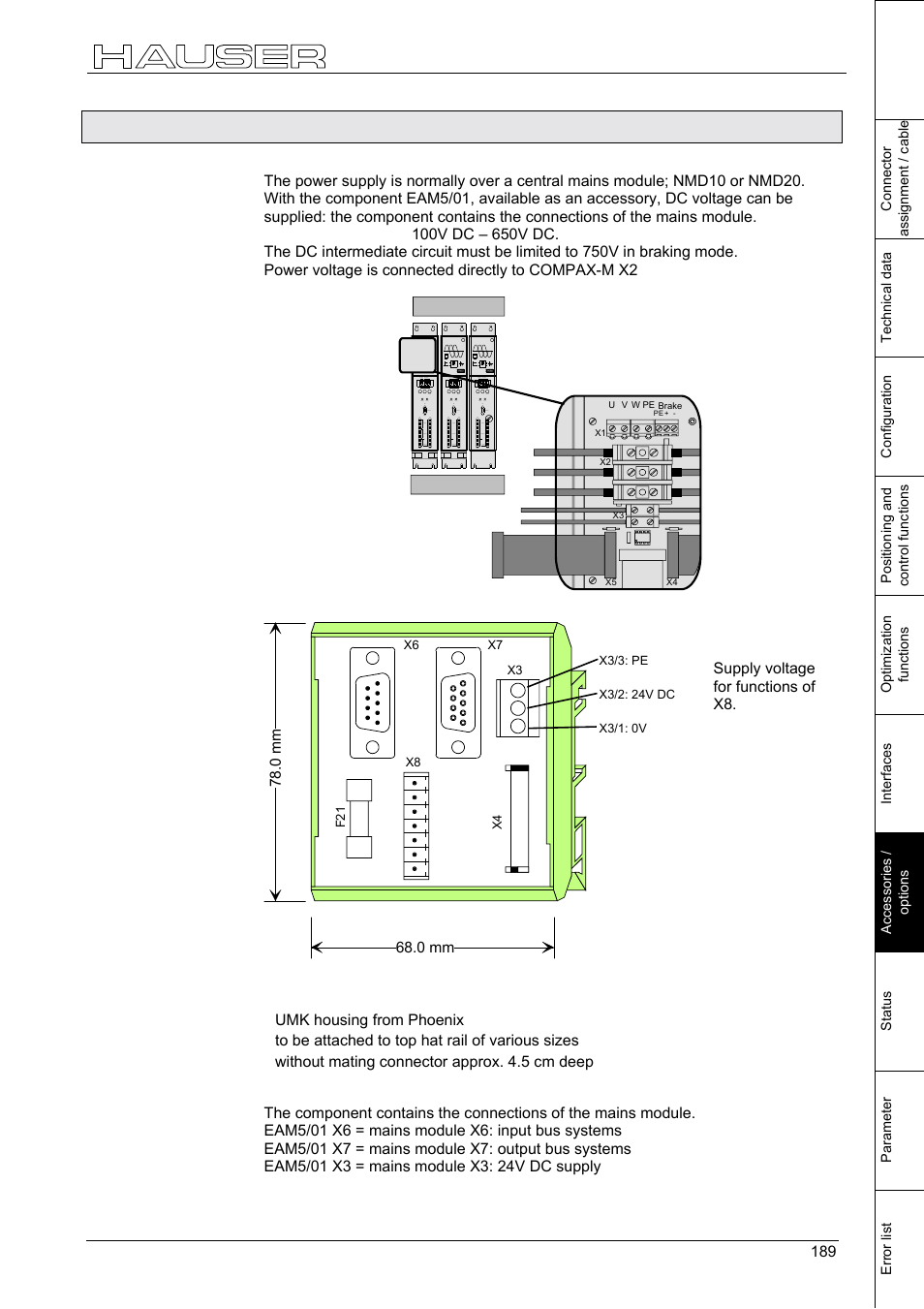 Eam5/01: dc feed for compax-m, Accessories, 3 eam5/01: dc feed for compax-m | Parker  Products COMPAX-M /-S (L) User Manual | Page 189 / 242