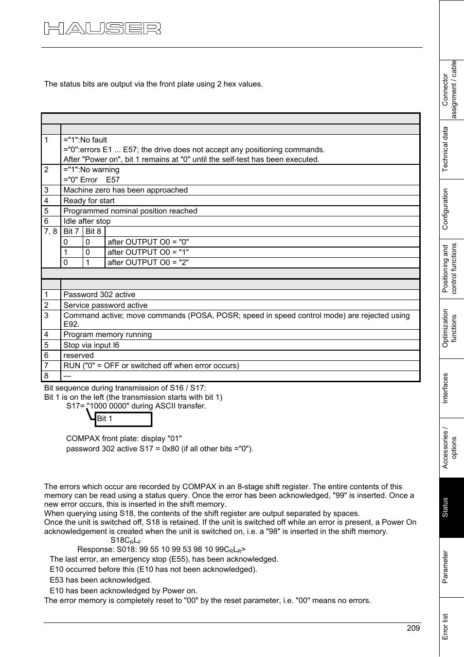 Status values of the standard unit (compax xx00) | Parker  Products COMPAX-M /-S (L) User Manual | Page 209 / 242