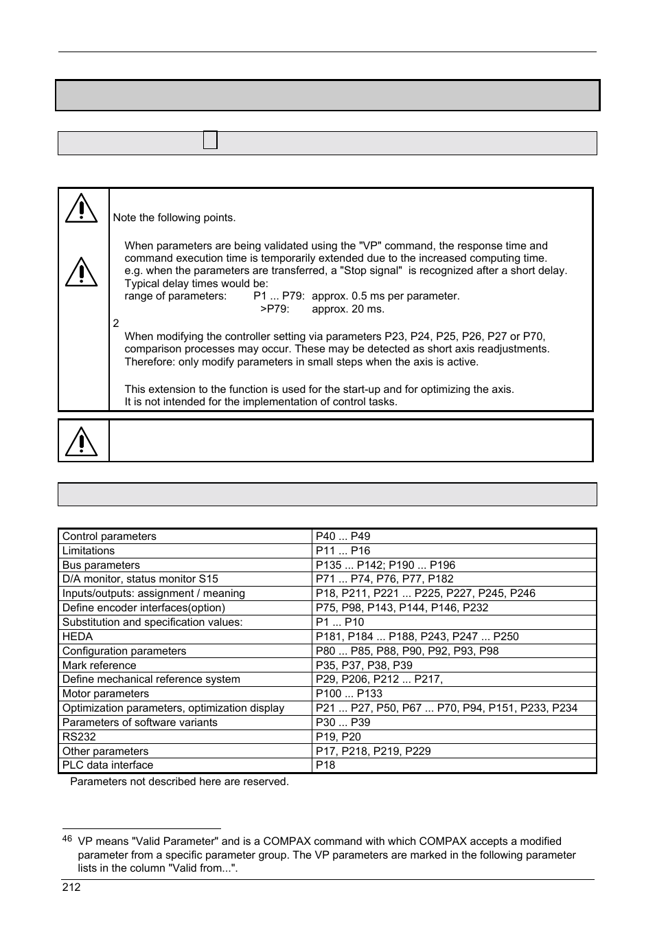 Compax parameter, Vp parametercan be modified "on line, Compax standard parameters | 1 vp parametercan be modified "on line, 2 compax standard parameters, Appendix, 3 compax parameter, Compax-m/s, 1 vp parameter, Can be modified "on line | Parker Products COMPAX-M /-S (L) User Manual | Page 212 / 242