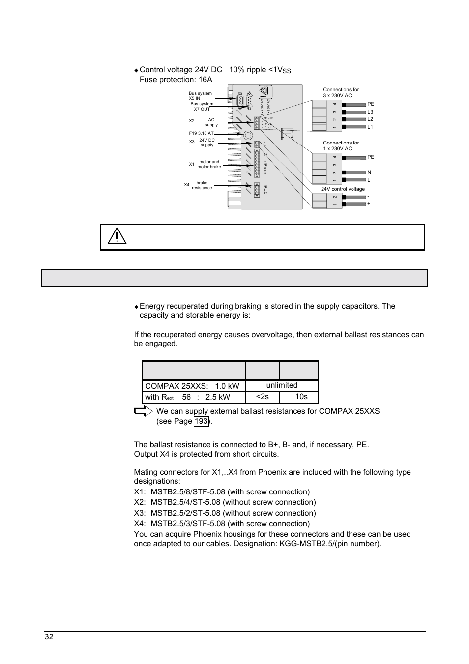 Compax 25xxs-specific technical data, Start-up manual, Compax-m / -s | 2 compax 25xxs-specific technical data, Fuse protection: 16a, Compax 25xxs: ≤ 1.0 kw unlimited with r | Parker  Products COMPAX-M /-S (L) User Manual | Page 32 / 242