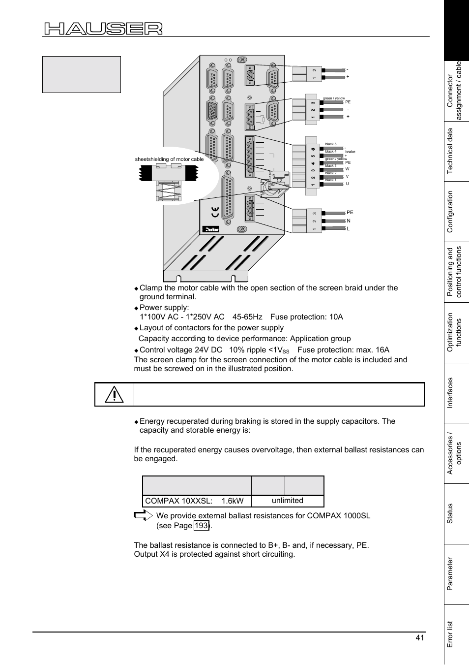 Compax 1000sl unit characteristics, Unit wiring compax 1000sl | Parker  Products COMPAX-M /-S (L) User Manual | Page 41 / 242
