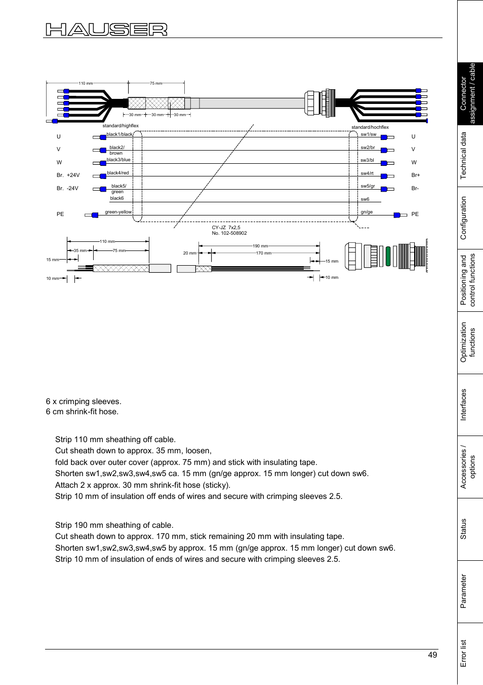Connections to the motor, Packaging, Packaging of device | Parker  Products COMPAX-M /-S (L) User Manual | Page 49 / 242