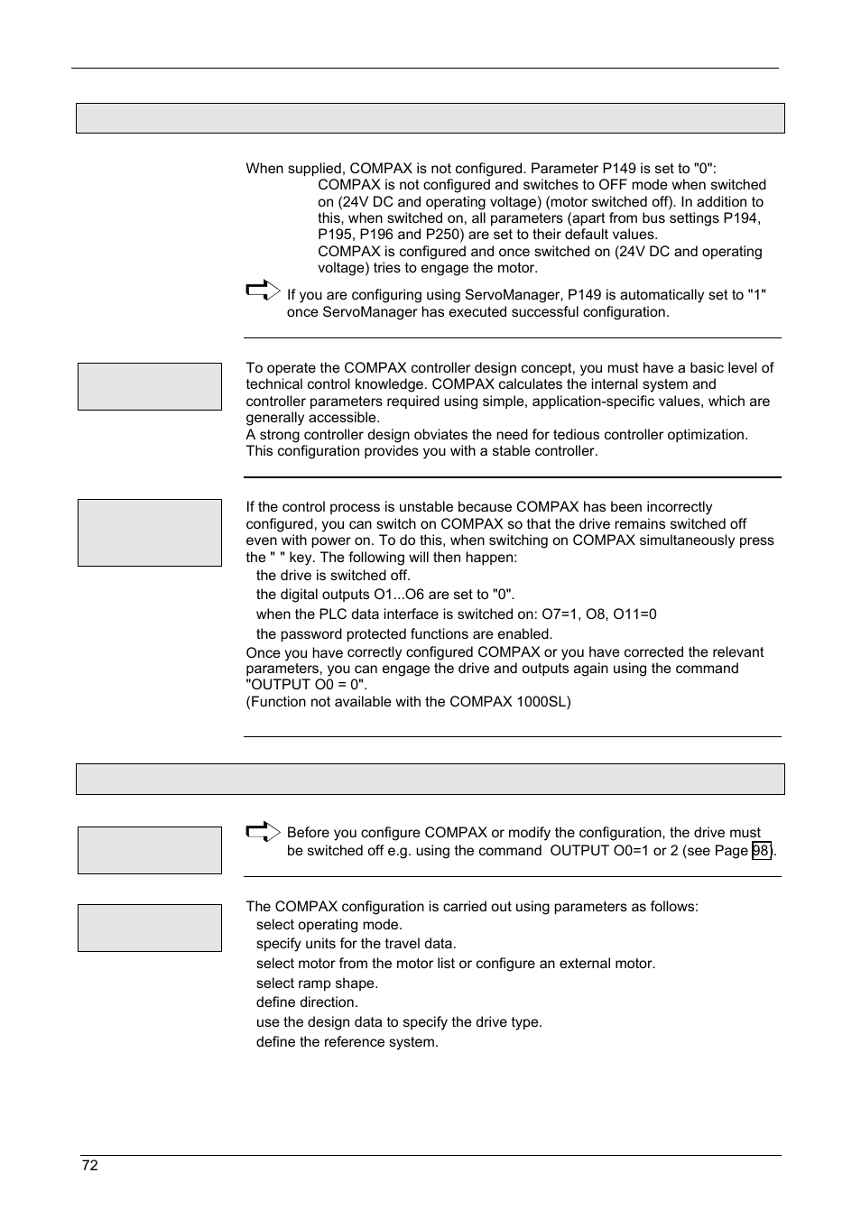 Configuration when supplied, Configuration process, Operating instructions | Compax-m / -s, 2 configuration when supplied, 3 configuration process | Parker  Products COMPAX-M /-S (L) User Manual | Page 72 / 242