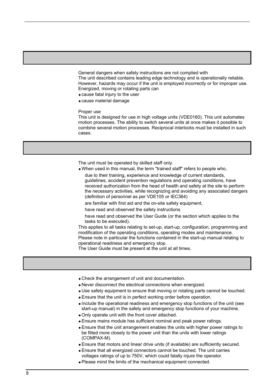 Safety instructions, General dangers, Safe working practices | Special safety instructions, 1 general dangers, 2 safe working practices, 3 special safety instructions, Compax-m / -s | Parker  Products COMPAX-M /-S (L) User Manual | Page 8 / 242