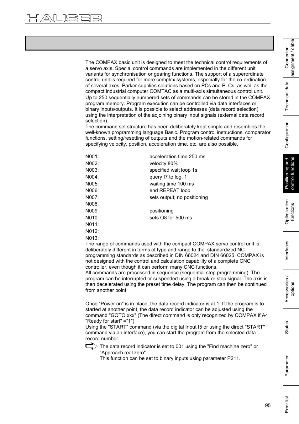 Positioning and control functions, 4 positioning and control functions | Parker  Products COMPAX-M /-S (L) User Manual | Page 95 / 242