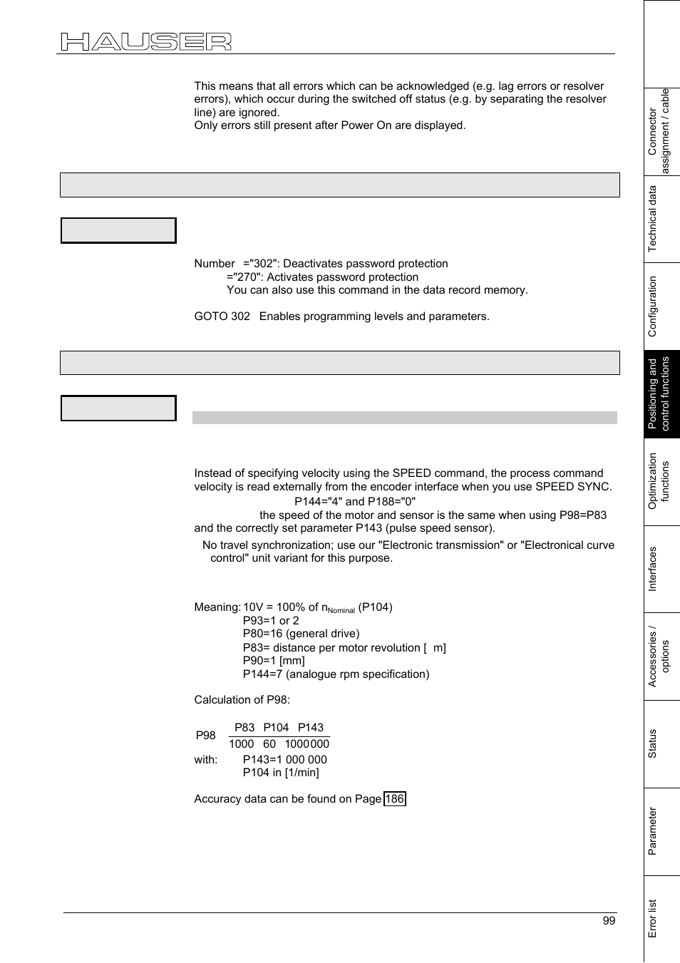 Password [goto, External velocity specification. [speed sync, 10 external velocity specification. [speed sync | Positioning and control functions, 9 password [goto, Goto, Speed sync | Parker  Products COMPAX-M /-S (L) User Manual | Page 99 / 242