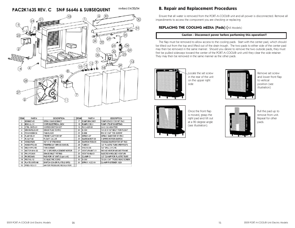 B. repair and replacement procedures | Port-A-Cool PAC2K16HPVSFC User Manual | Page 15 / 20