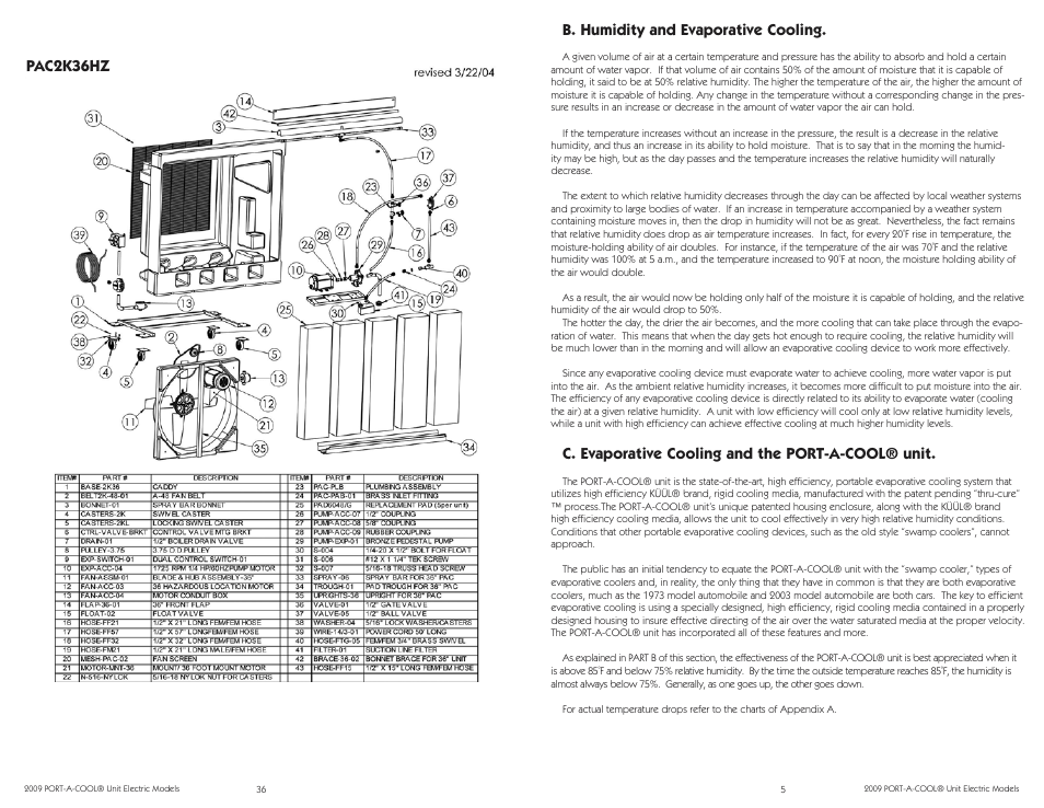 B. humidity and evaporative cooling, C. evaporative cooling and the port-a-cool® unit, Pac2k36hz | Port-A-Cool PAC2K16HPVSFC User Manual | Page 5 / 20
