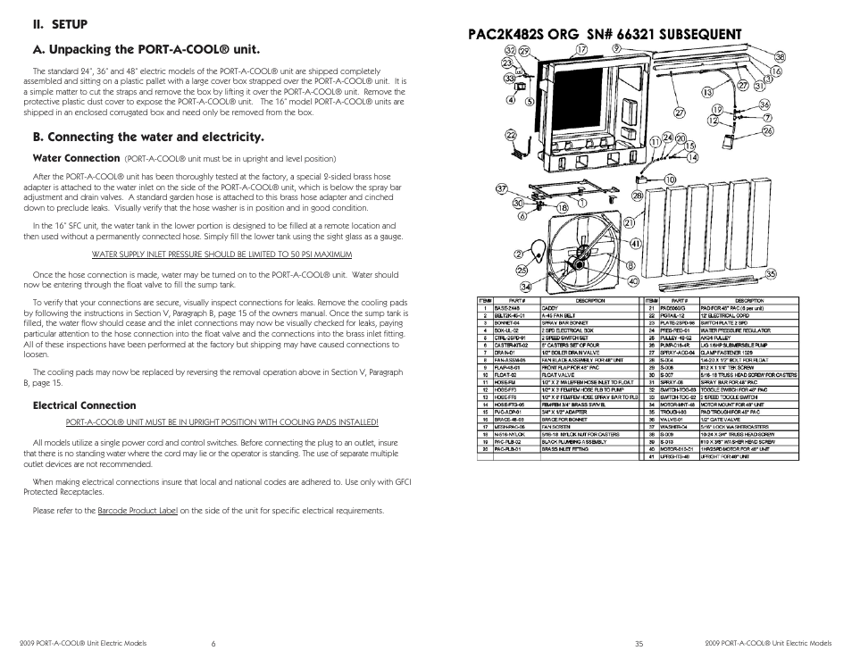 Ii. setup a. unpacking the port-a-cool® unit, B. connecting the water and electricity | Port-A-Cool PAC2K16HPVSFC User Manual | Page 6 / 20